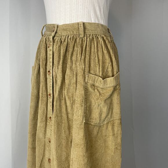 Eddie Bauer Maxi Skirt Size 14 Tan Khaki Corduroy Button A Line Vintage 90s Y2K - Picture 7 of 13